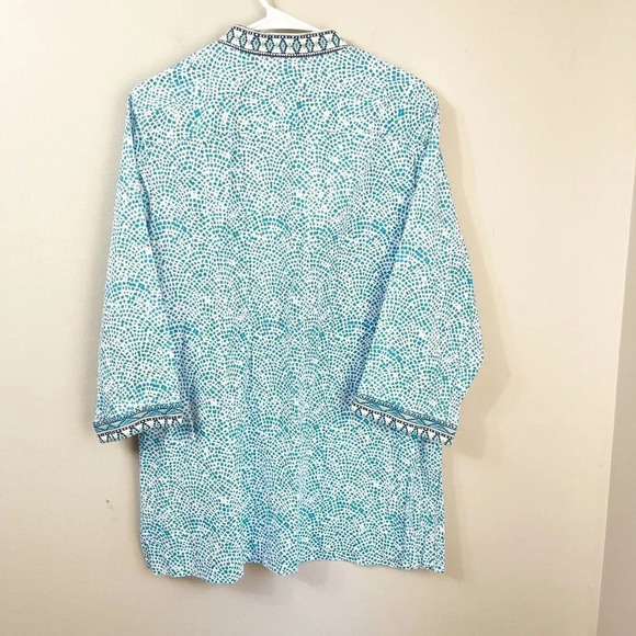 Foxcroft For Appleseeds Womens Blue Tunic Blouse 18 V Neck Geometric Long Sleeve - Picture 8 of 9